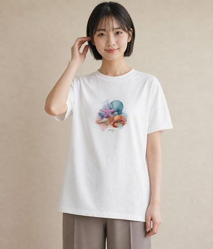 Tシャツ レディース ヒトデ 海の生き物 海 イラスト 旅行コーデ 普段着 週末コーデ 白T YMAZO