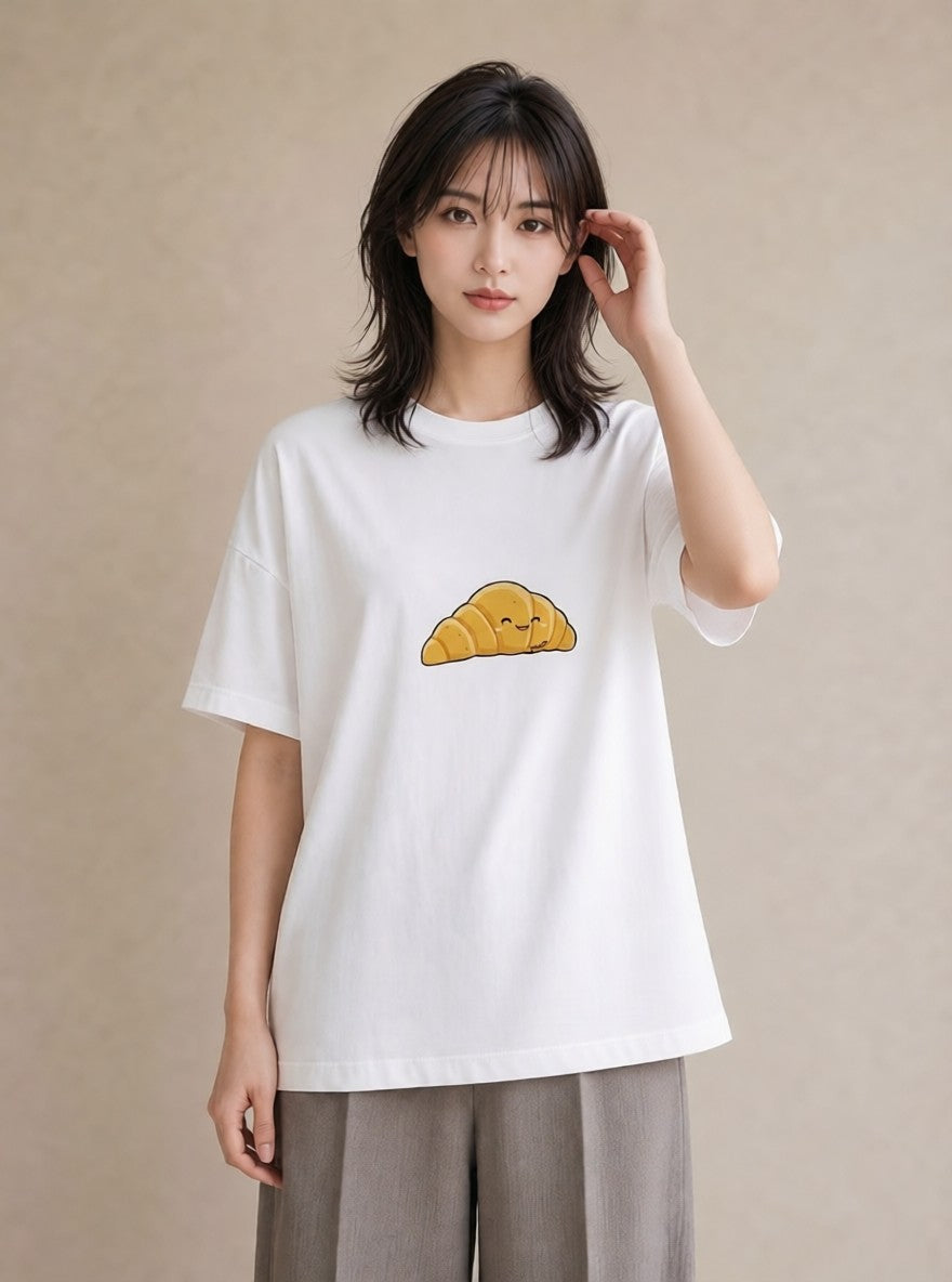 Tシャツ レディース クロワッサン 食べ物 フード イラスト カジュアル 親子 20代 白T YMAZO