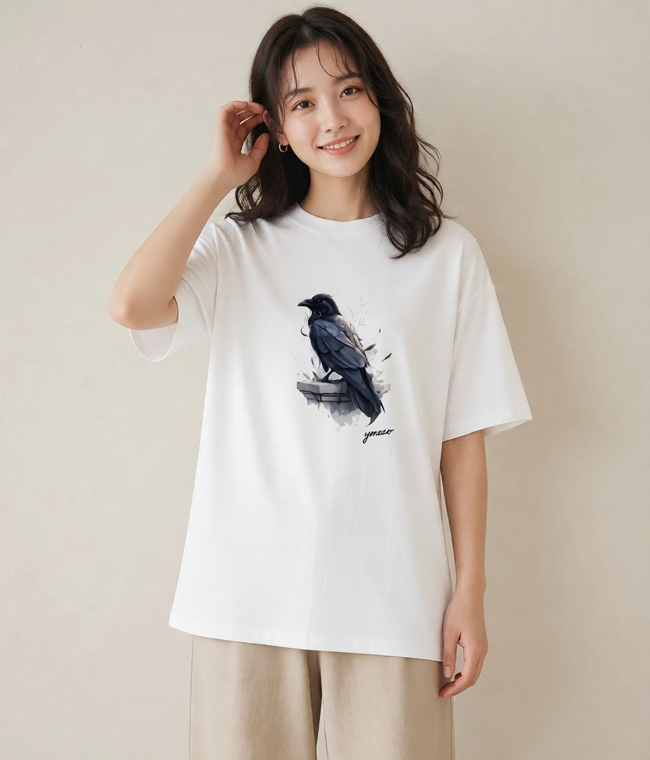 Tシャツ レディース 九官鳥 ペット 動物 イラスト シンプル 旅行 母娘コーデ 白T YMAZO
