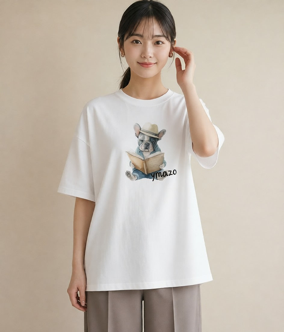 グラフィックTシャツ レディース フレンチブルドッグ フレブル 犬 いぬ イラスト カフェコーデ 親子 20代 白T YMAZO