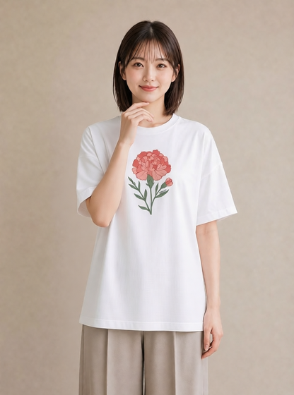 プリントTシャツ レディース カーネーション 花 花柄 イラスト 線画 通勤 在宅 白T YMAZO