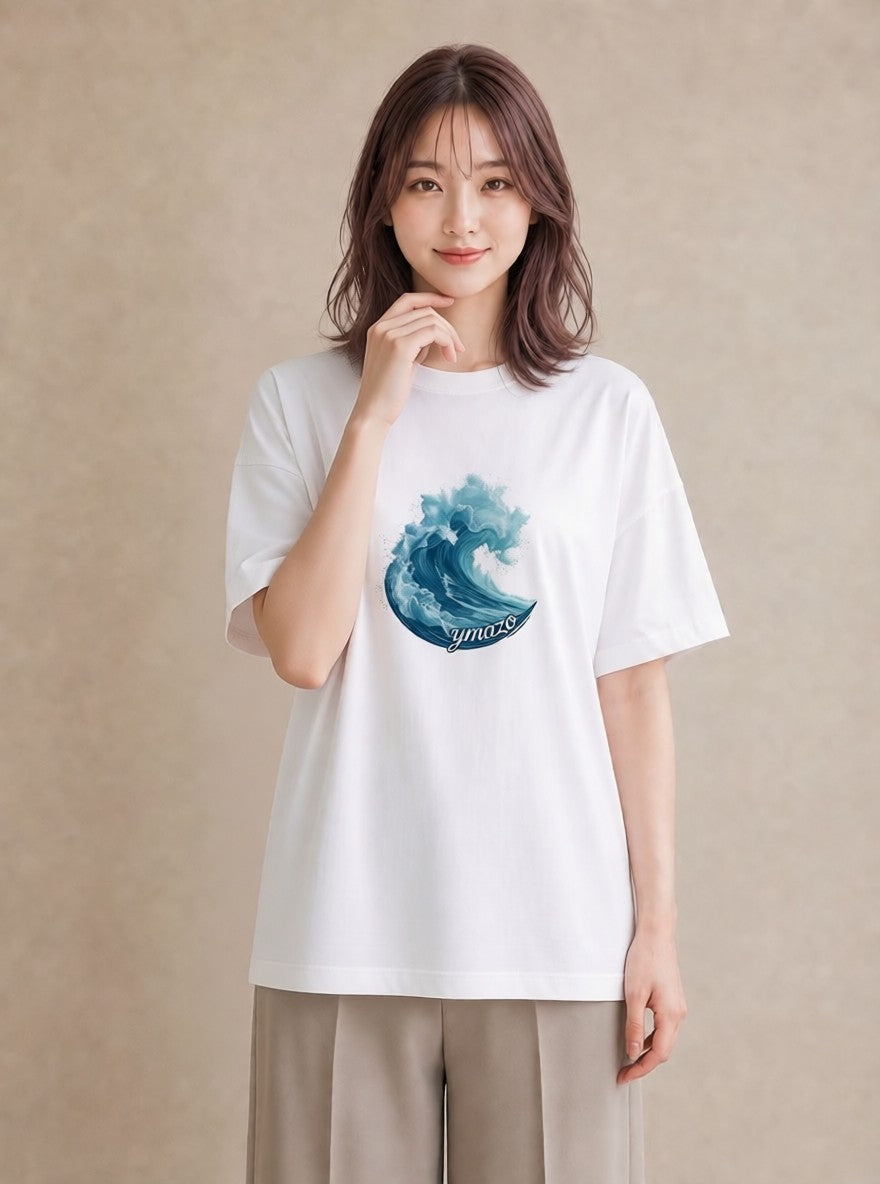 Tシャツ レディース 海 星空 宇宙 イラスト 線画 ラフ レイヤード 白T YMAZO