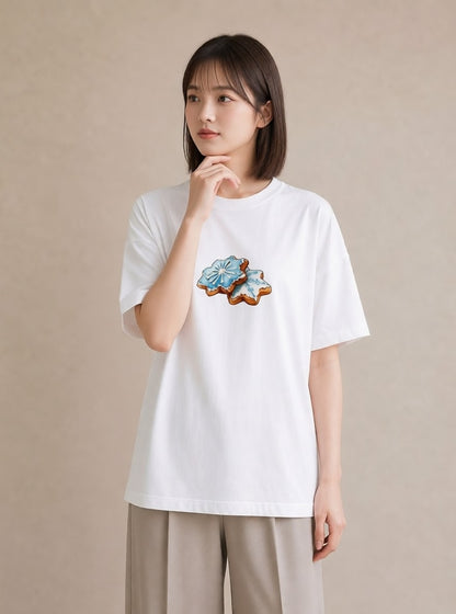 デザインTシャツ レディース 雪の結晶 星空 宇宙 イラスト きれいめカジュアル 敬老の日 ホワイトデー 白T YMAZO
