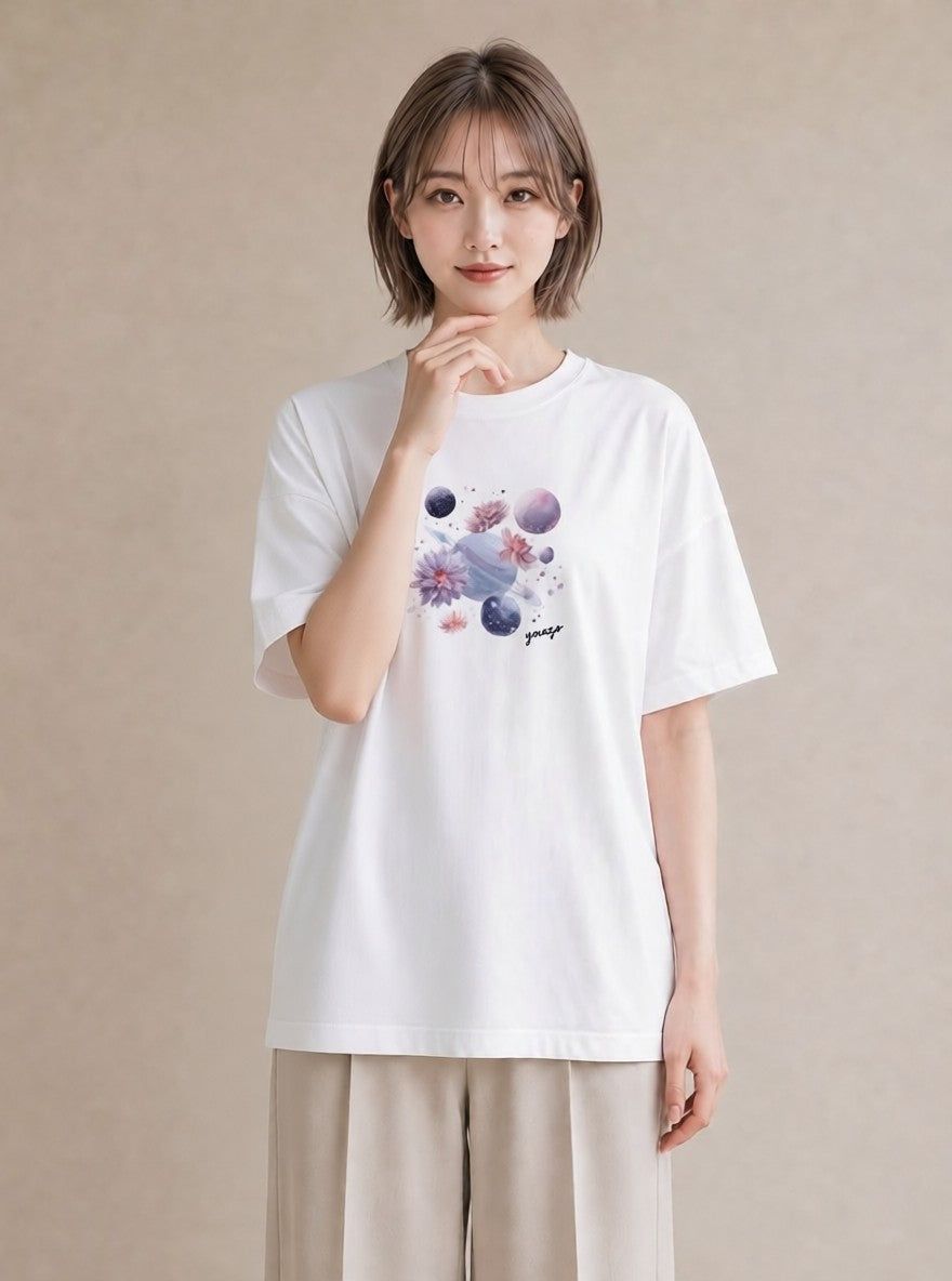 プリントTシャツ レディース 獅子座 星空 宇宙 イラスト ユニーク 姉妹 送別ギフト 白T YMAZO