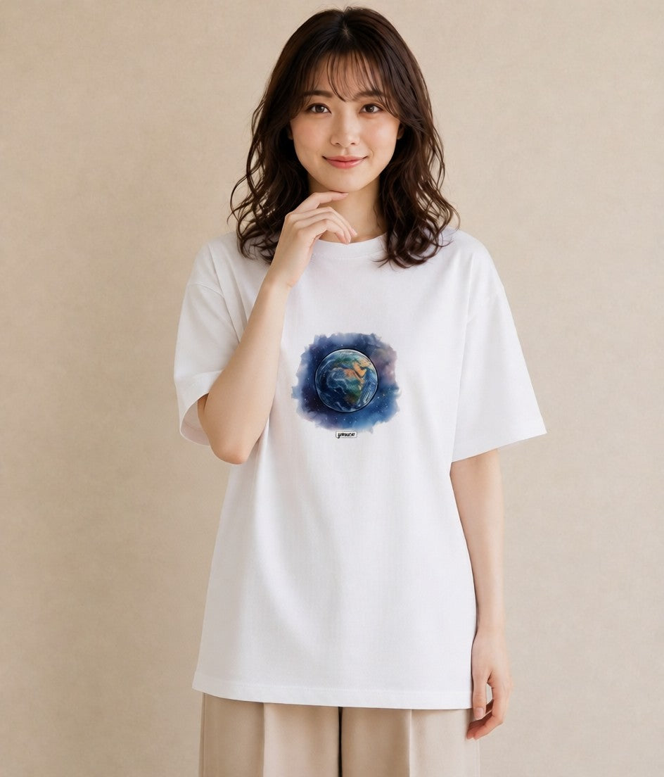 グラフィックTシャツ レディース 惑星 星空 宇宙 イラスト 淡色 通勤 在宅 白T YMAZO