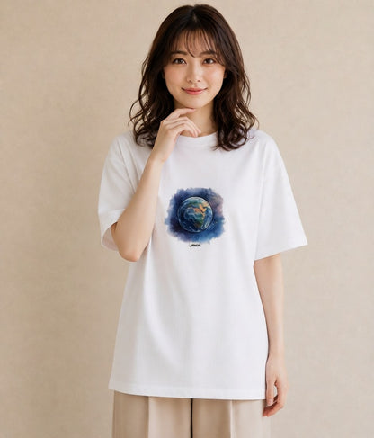 グラフィックTシャツ レディース 惑星 星空 宇宙 イラスト 淡色 通勤 在宅 白T YMAZO