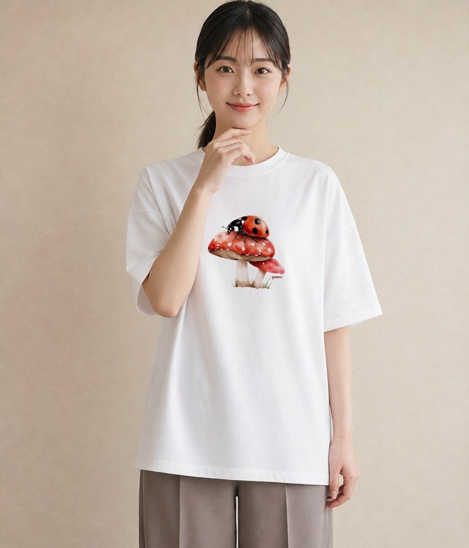 半袖Tシャツ レディース カブトムシ 昆虫 虫 イラスト 抜け感 綿100 デート 白T YMAZO