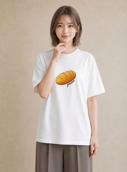 プリントTシャツ レディース パン 食べ物 フード イラスト 淡色 買い物 夏コーデ 白T YMAZO