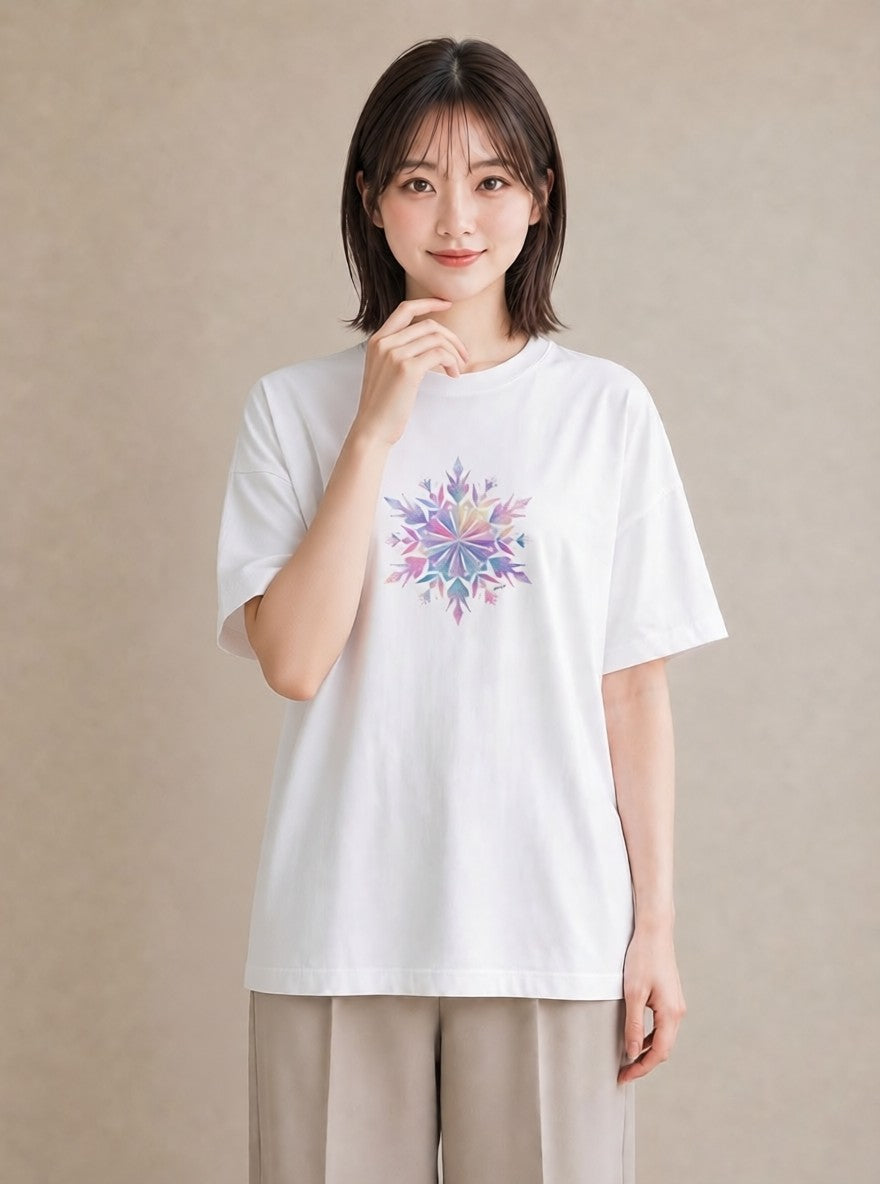 半袖Tシャツ レディース 雪の結晶 星空 宇宙 イラスト ポップ 夏コーデ 通学 白T YMAZO