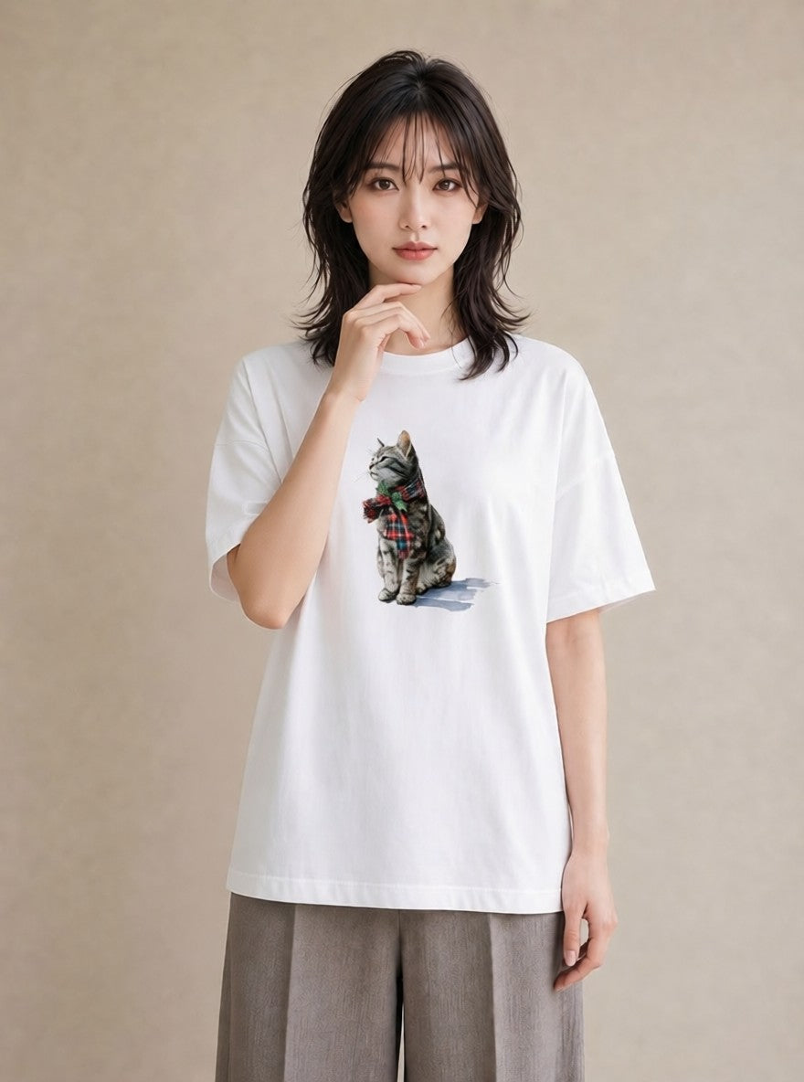 グラフィックTシャツ レディース ブリティッシュショートヘア 猫 ねこ イラスト 北欧風 敬老の日 ホワイトデー 白T YMAZO