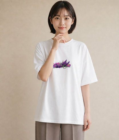 グラフィックTシャツ レディース ラベンダー 花 花柄 イラスト ヴィンテージ風 デート 帰省 白T