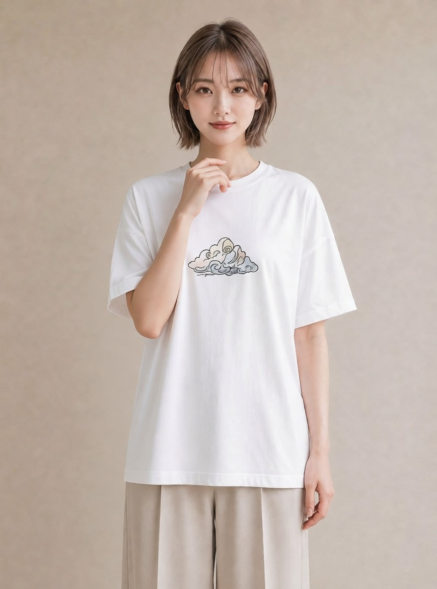 半袖Tシャツ レディース 紙風船 和紙 ナチュラル アンティーク イラスト 手描き風 社会人 女性 白T YMAZO