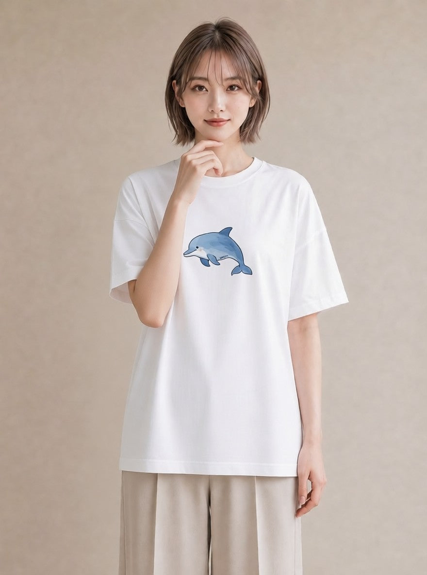 グラフィックTシャツ レディース クジラ 海の生き物 海 イラスト 淡色 ミセス 春コーデ 白T YMAZO