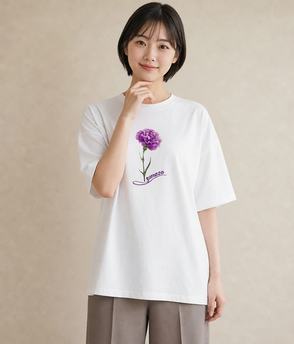 デザインTシャツ レディース スミレ 花 花柄 イラスト ゆるコーデ 休日 ペアコーデ 白T