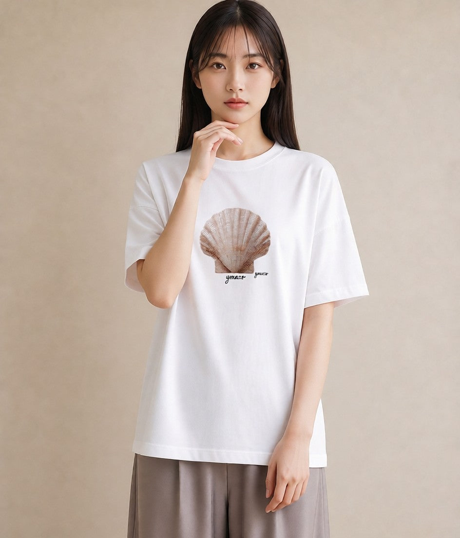 プリントTシャツ レディース 貝 海の生き物 海 イラスト 韓国風 女性 旅行用 白T YMAZO