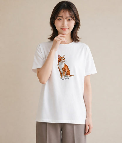 半袖Tシャツ レディース 猫 ねこ イラスト 抜け感 誕生日プレゼント 綿100 白T YMAZO