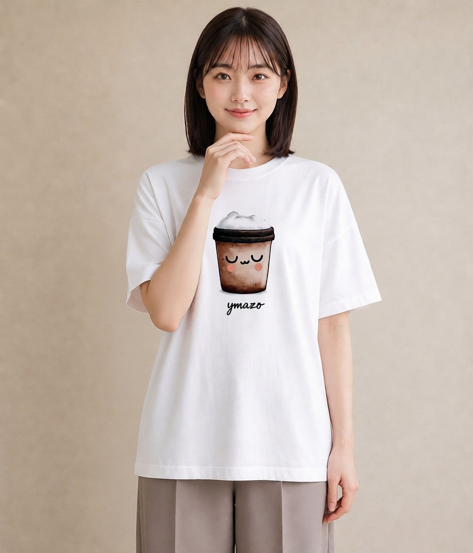 Tシャツ レディース カフェラテ 食べ物 フード イラスト ゆるコーデ 通学 誕生日プレゼント 白T YMAZO