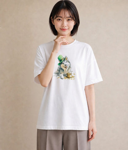 プリントTシャツ レディース シベリアンハスキー 犬 いぬ イラスト レイヤード 友達ギフト 白T YMAZO