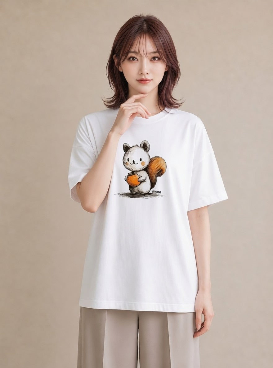 Tシャツ レディース リス ペット 動物 イラスト ゆるコーデ ルームウェア ギフト 白T YMAZO