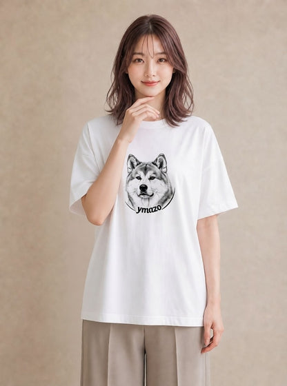 Tシャツ レディース 秋田犬 犬 いぬ イラスト ゆるかわ 旅行用 海 白T YMAZO