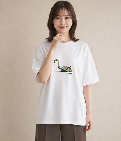半袖Tシャツ レディース 猫好き 猫 ねこ イラスト レトロ ミセス 春コーデ 白T YMAZO