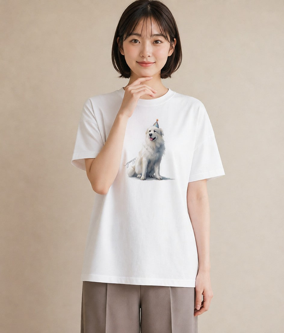 デザインTシャツ レディース 黒柴 犬 いぬ イラスト 淡色 レイヤード 友達ギフト 白T YMAZO