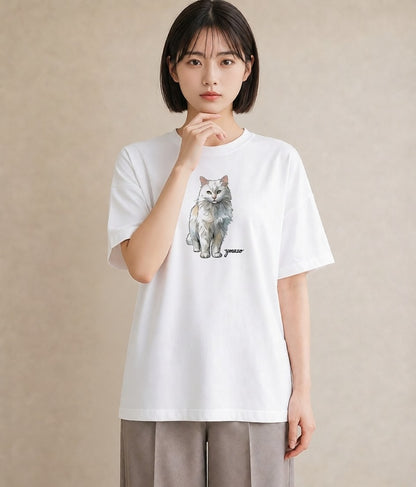 Tシャツ レディース しっぽ 猫 ねこ イラスト 北欧風 夏コーデ 通学 白T YMAZO