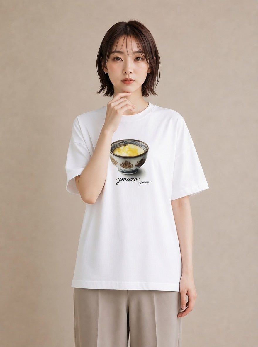 半袖Tシャツ レディース プリン 食べ物 フード イラスト 線画 旅行用 海 白T YMAZO