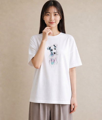 グラフィックTシャツ レディース わんちゃん 犬 いぬ イラスト ガーリー 親子 20代 白T YMAZO