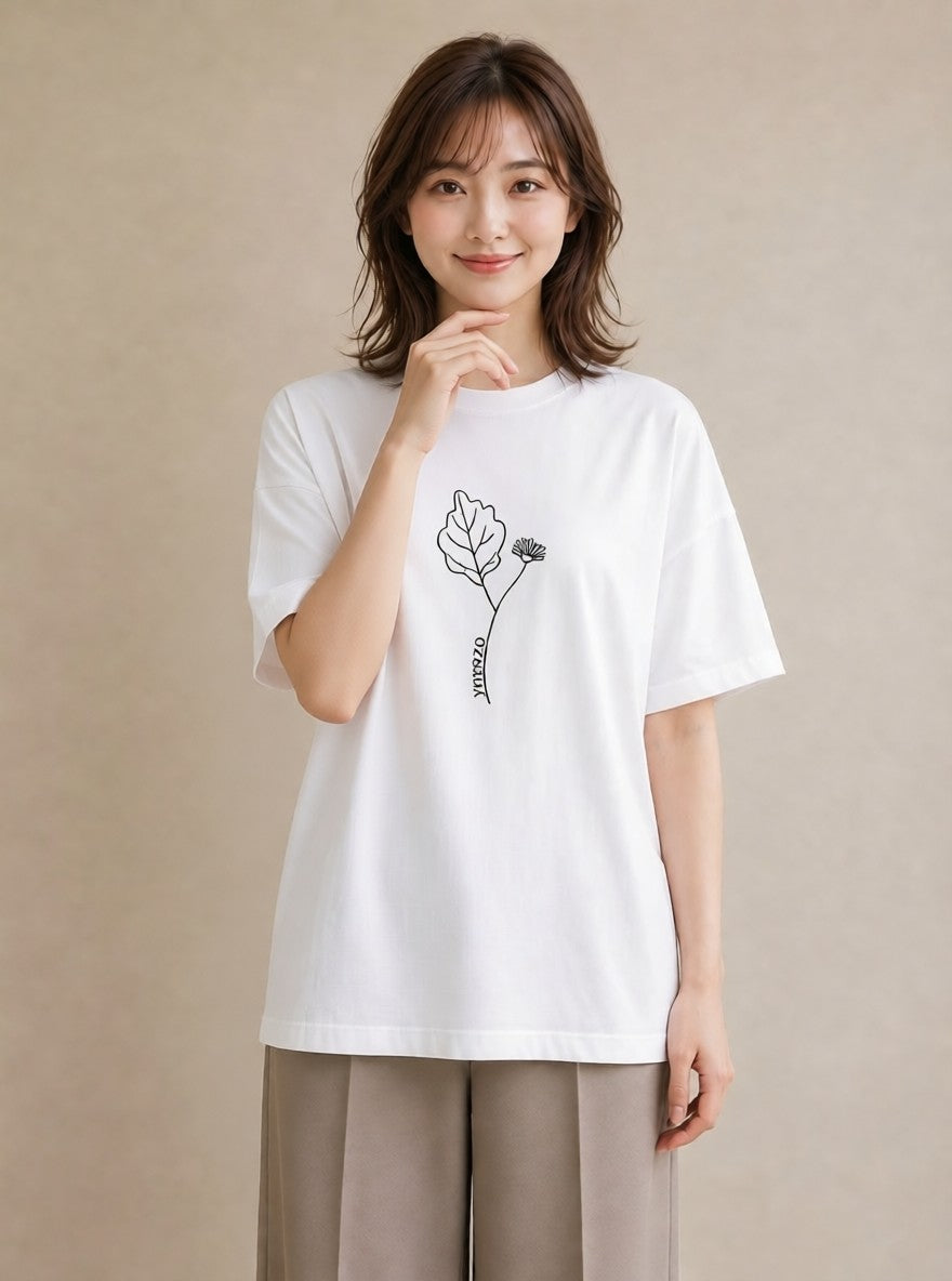 Tシャツ レディース 小花 花 フラワー イラスト レトロ 親子 20代 白T YMAZO