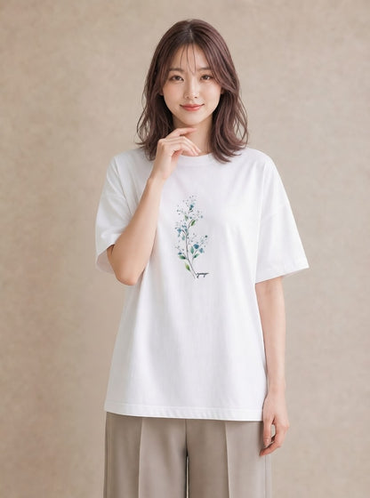 Tシャツ レディース カスミソウ かすみ草 花 花柄 イラスト ゆるコーデ 送別ギフト 通勤 白T YMAZO