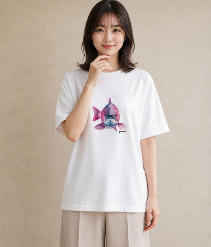 グラフィックTシャツ レディース 熱帯魚 海の生き物 海 イラスト 普段使い クリスマス 旅行 白T YMAZO