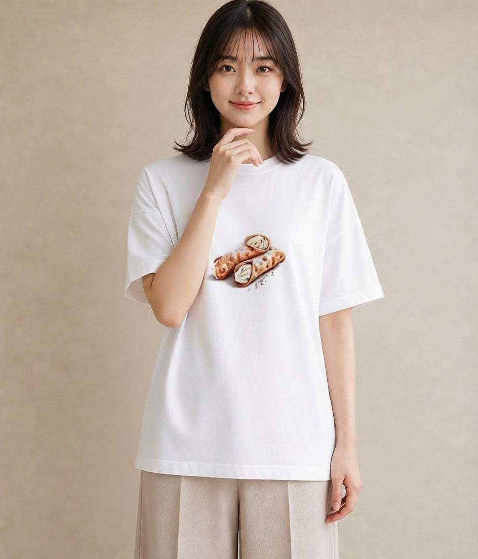 Tシャツ レディース ベーグル 食べ物 フード イラスト 休日コーデ 帰省 ラフ 白T YMAZO