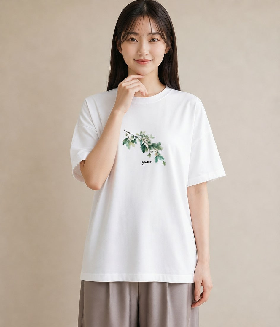 Tシャツ レディース 葉っぱ 植物 ボタニカル イラスト ミニマル 海 カフェ巡り 白T YMAZO