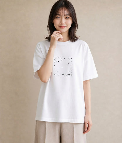 デザインTシャツ レディース 月と星 星空 ムーン イラスト きれいめ 通勤 在宅 白T YMAZO