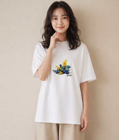 プリントTシャツ レディース 木の実 植物 ボタニカル イラスト 韓国風 レイヤード 友達ギフト 白T YMAZO