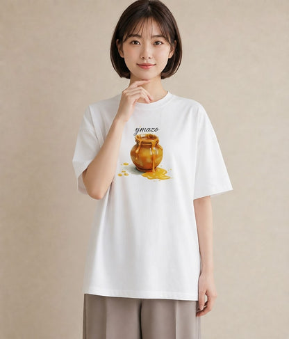 Tシャツ レディース はちみつ 食べ物 フード イラスト 手描き風 ルームウェア ギフト 白T YMAZO