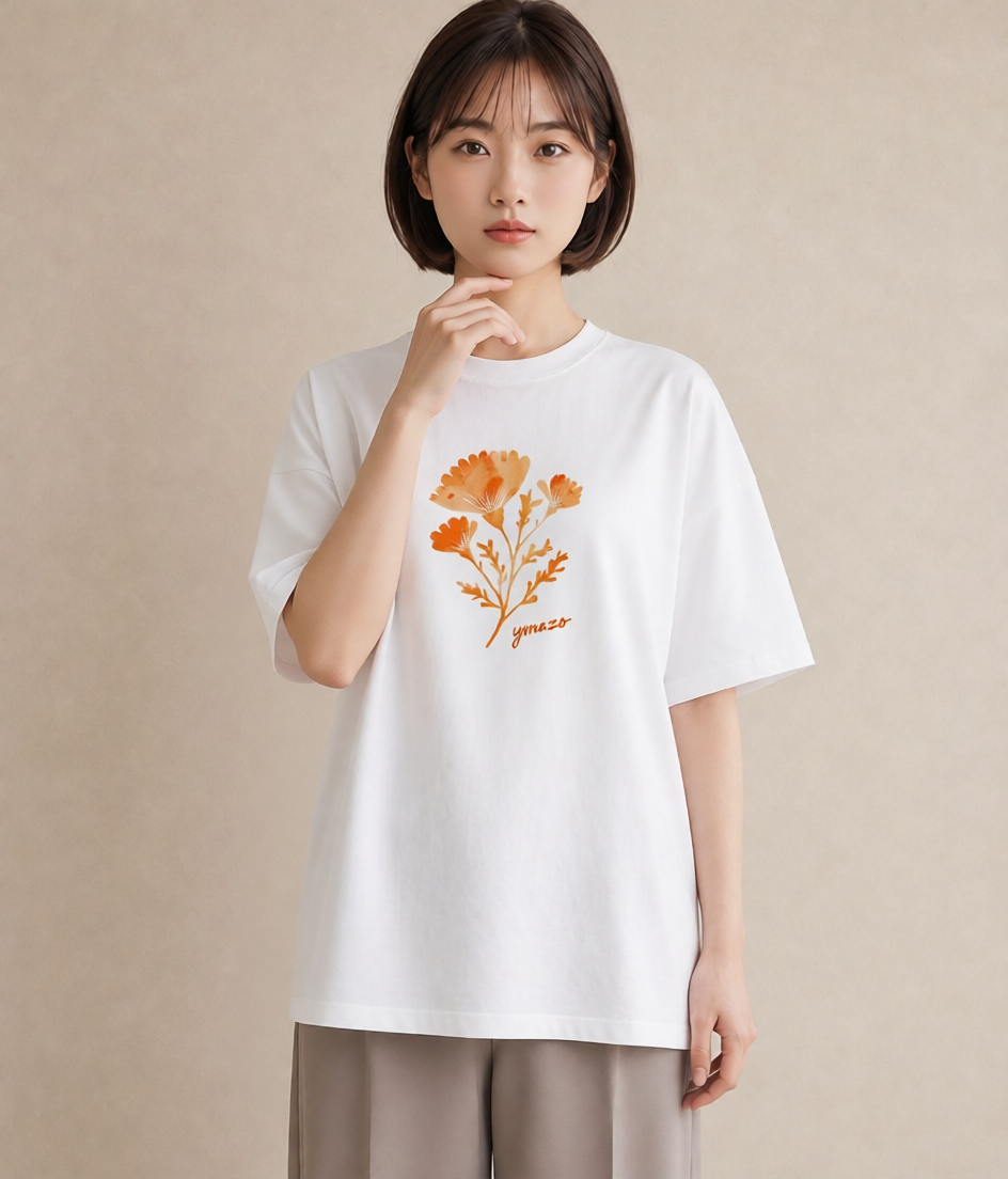 Tシャツ レディース コスモス 秋桜 花 花柄 イラスト モード 旅行用 海 白T