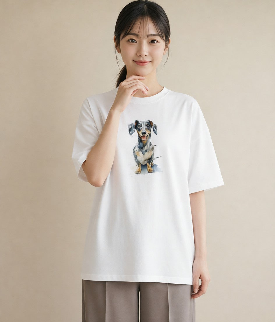 半袖Tシャツ レディース ミックス犬 犬 いぬ イラスト 手描き風 ルームウェア ギフト 白T YMAZO