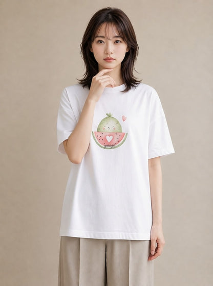 プリントTシャツ レディース すいか 食べ物 フード イラスト きれいめ 女性向けギフト 散歩 白T YMAZO
