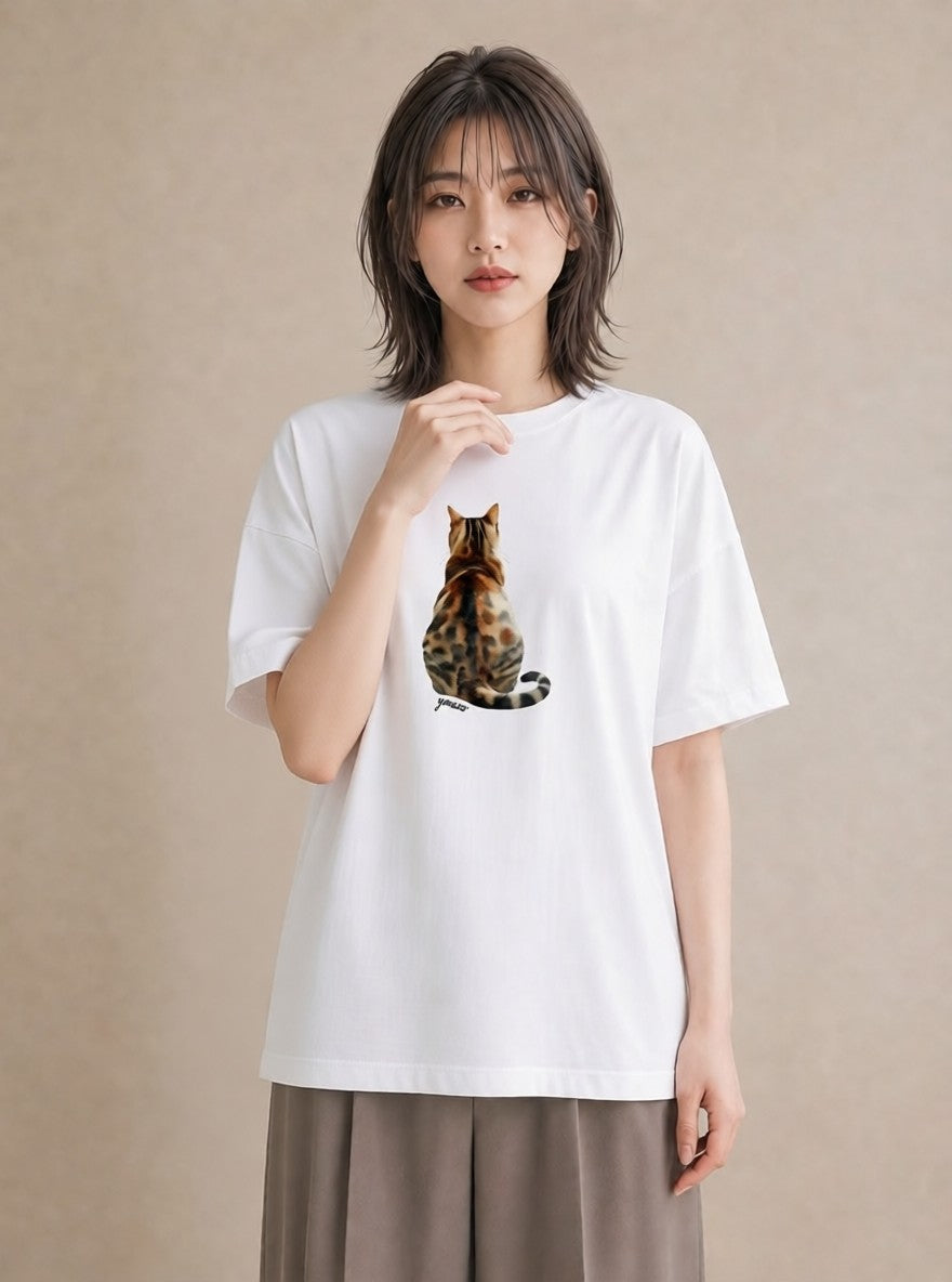 デザインTシャツ レディース サバトラ 猫 ねこ イラスト シック 週末コーデ 敬老の日 白T YMAZO