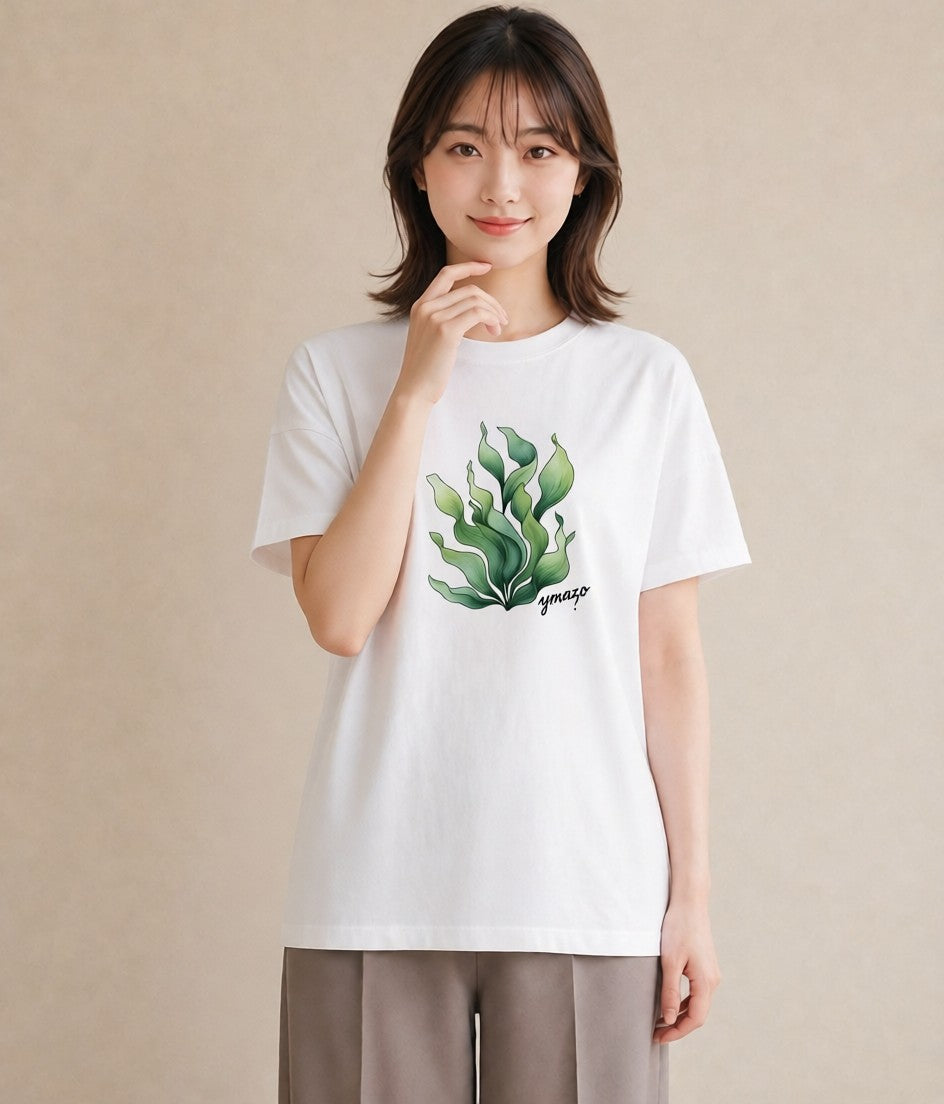 半袖Tシャツ レディース つる 植物 ボタニカル イラスト フェミニン 買い物 夏コーデ 白T YMAZO