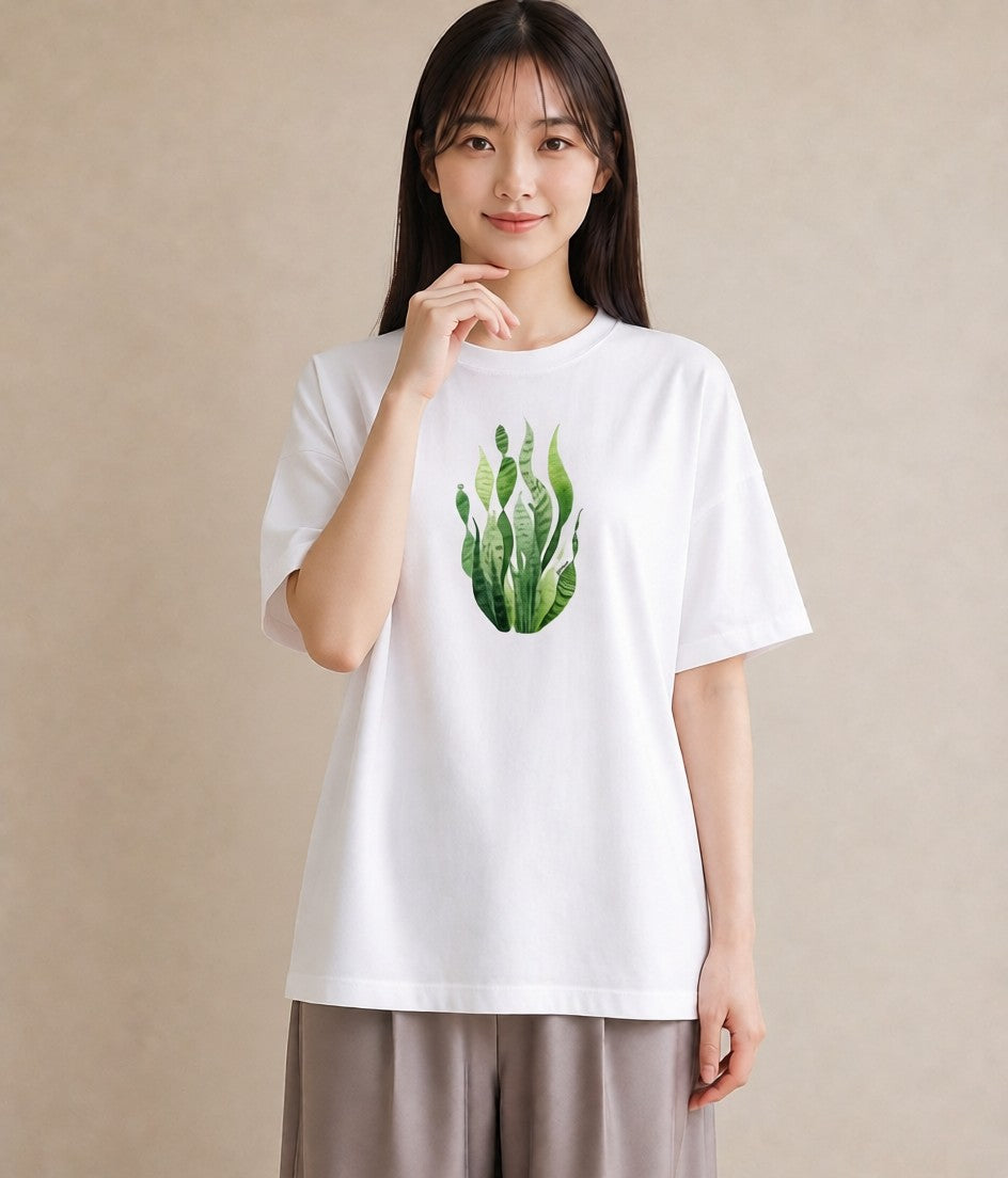 デザインTシャツ レディース 芝生 植物 ボタニカル イラスト ニュアンス 散歩 お出かけ 白T YMAZO