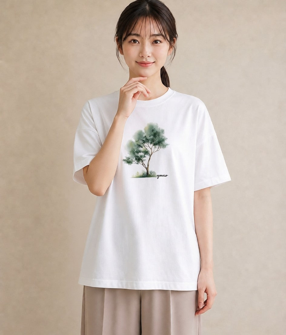 半袖Tシャツ レディース 苔 植物 ボタニカル イラスト 個性的 お出かけ 普段着 白T YMAZO