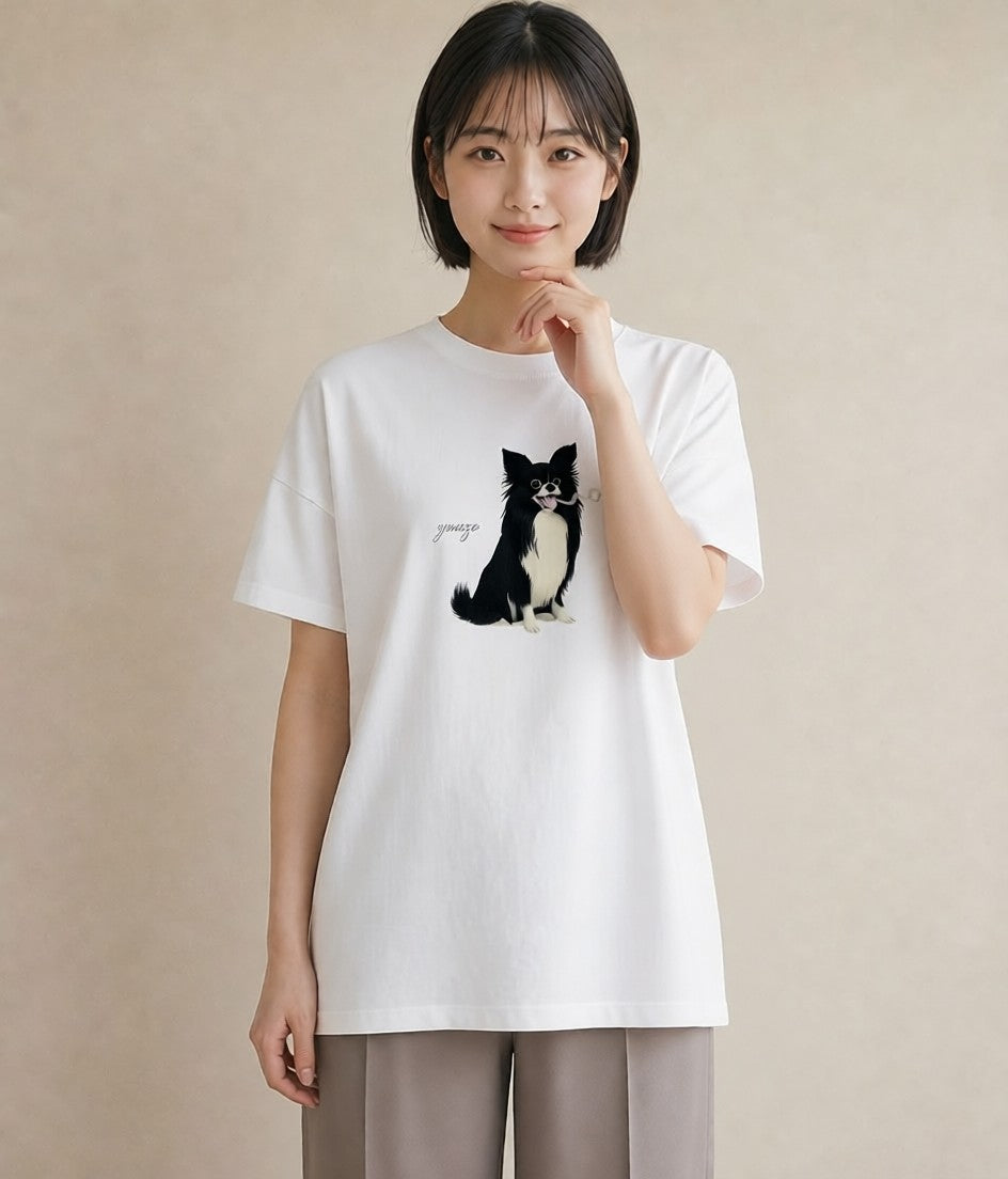 プリントTシャツ レディース ロングコートチワワ 犬 いぬ イラスト 可愛い お出かけ 普段着 白T YMAZO