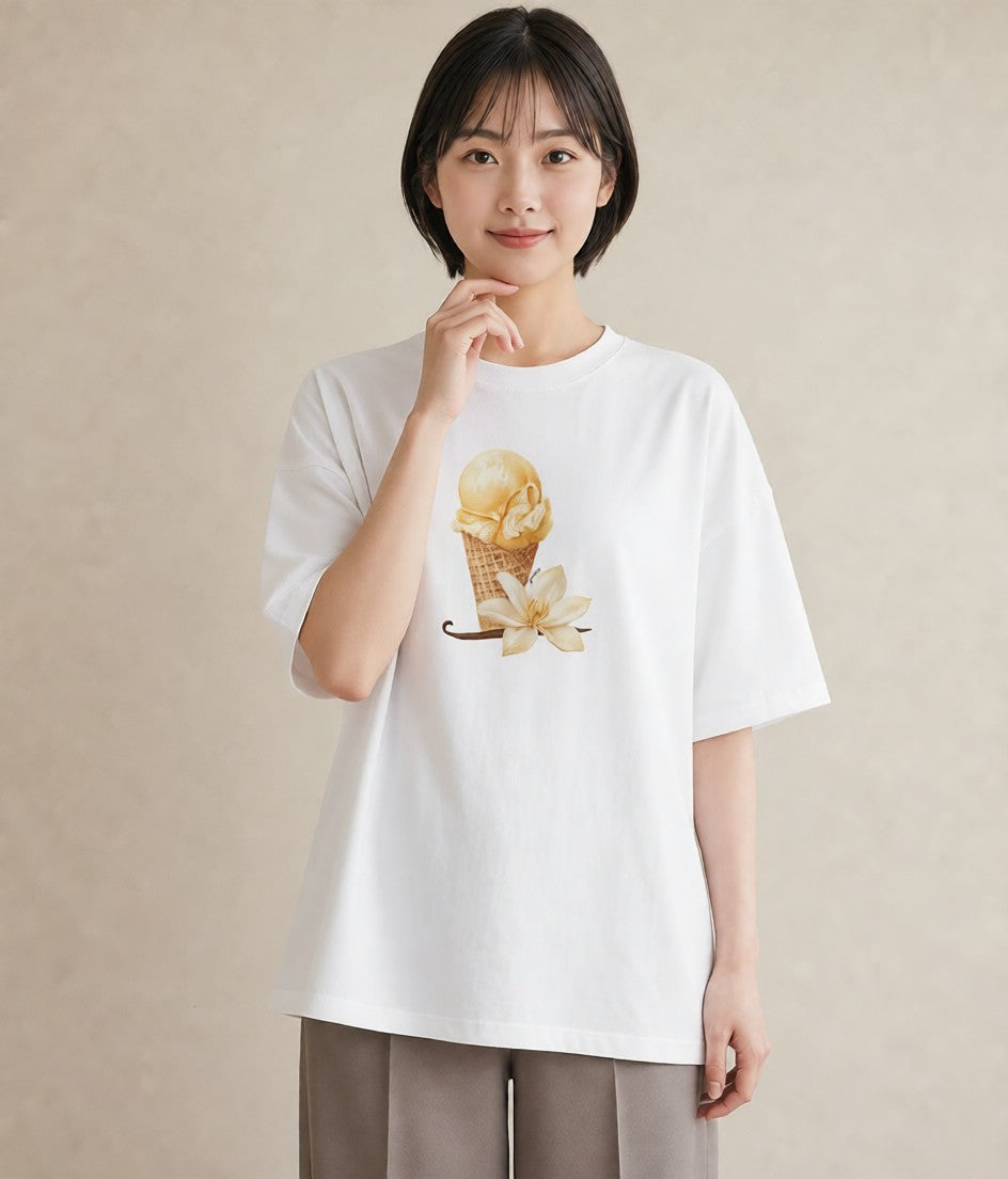 デザインTシャツ レディース ソフトクリーム 食べ物 フード イラスト 上品 デイリーウェア 休日 白T YMAZO
