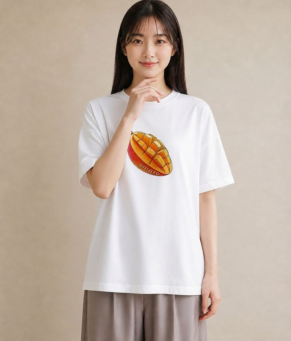 Tシャツ レディース もも 食べ物 フード イラスト 淡色 春服 ミセス 白T YMAZO