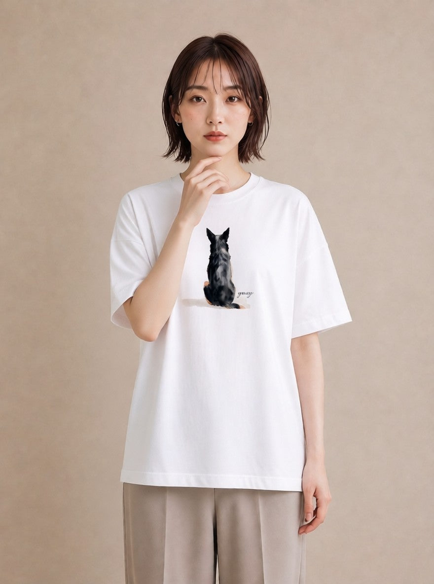 グラフィックTシャツ レディース わんちゃん 犬 いぬ イラスト ゆるコーデ 散歩 お出かけ 白T YMAZO