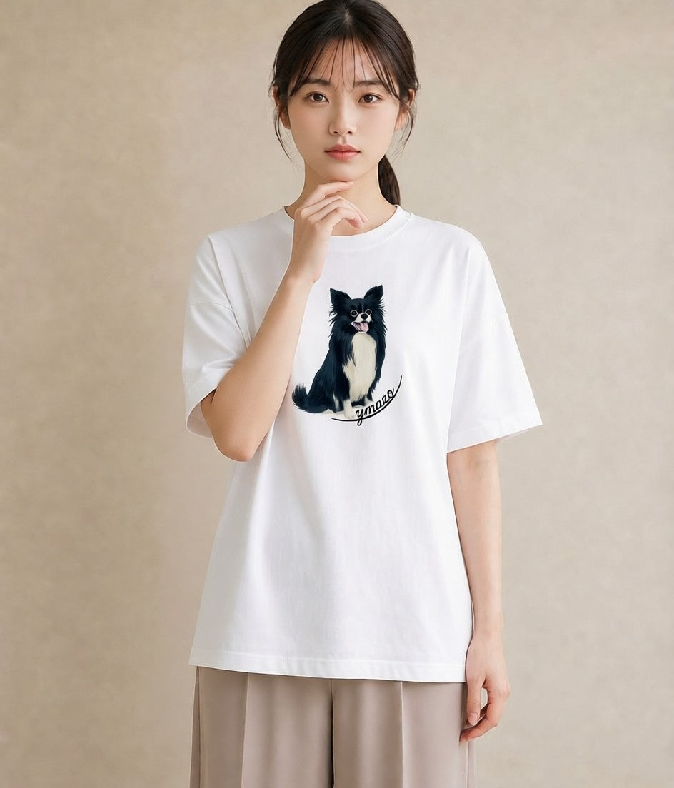 プリントTシャツ レディース ロングコートチワワ 犬 いぬ イラスト シック お出かけ 普段着 白T YMAZO