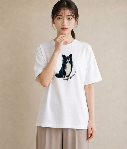 プリントTシャツ レディース ロングコートチワワ 犬 いぬ イラスト シック お出かけ 普段着 白T YMAZO